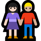 👩🏻‍🤝‍👨🏼 Woman and Man Holding Hands: Light Skin Tone, Medium-Light Skin Tone, Emoji by Microsoft