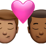 👨🏽‍❤️‍💋‍👨🏾 Kiss: Man, Man, Medium Skin Tone, Medium-Dark Skin Tone, Emoji by Apple