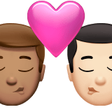 👨🏽‍❤️‍💋‍👨🏻 Kiss: Man, Man, Medium Skin Tone, Light Skin Tone, Emoji by Apple