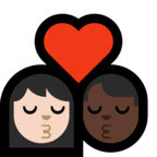 👩🏻‍❤️‍💋‍👨🏿 Kiss: Woman, Man, Light Skin Tone, Dark Skin Tone, Emoji by Microsoft