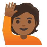 🙋🏾 Person Raising Hand: Medium-Dark Skin Tone, Emoji by Google