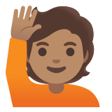 🙋🏽 Personne Qui Lève La Main : Peau Légèrement Mate Emoji par Google