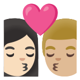 👩🏻‍❤️‍💋‍👨🏼 Kiss: Woman, Man, Light Skin Tone, Medium-Light Skin Tone, Emoji by Google