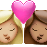 👩🏼‍❤️‍💋‍👩🏽 Kiss: Woman, Woman, Medium-Light Skin Tone, Medium Skin Tone, Emoji by Apple