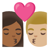 👩🏾‍❤️‍💋‍👨🏼 Kiss: Woman, Man, Medium-Dark Skin Tone, Medium-Light Skin Tone, Emoji by Google