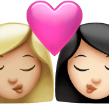 👩🏼‍❤️‍💋‍👩🏻 Kiss: Woman, Woman, Medium-Light Skin Tone, Light Skin Tone, Emoji by Apple