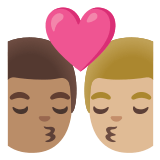 👨🏽‍❤️‍💋‍👨🏼 Kiss: Man, Man, Medium Skin Tone, Medium-Light Skin Tone, Emoji by Google