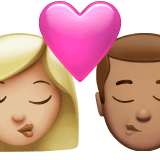 👩🏼‍❤️‍💋‍👨🏽 Kiss: Woman, Man, Medium-Light Skin Tone, Medium Skin Tone, Emoji by Apple