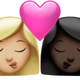 👩🏼‍❤️‍💋‍👩🏿 Kiss: Woman, Woman, Medium-Light Skin Tone, Dark Skin Tone, Emoji by Apple