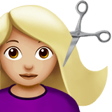 💇🏼‍♀️ Woman Getting Haircut: Medium-Light Skin Tone, Emoji by Apple