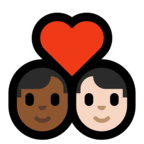 👨🏾‍❤️‍👨🏻 Couple with Heart: Man, Man, Medium-Dark Skin Tone, Light Skin Tone, Emoji by Microsoft