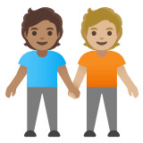 🧑🏽‍🤝‍🧑🏼 People Holding Hands: Medium Skin Tone, Medium-Light Skin Tone, Emoji by Google