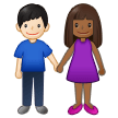 👩🏾‍🤝‍👨🏻 Woman and Man Holding Hands: Medium-Dark Skin Tone, Light Skin Tone, Emoji by Samsung