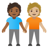 🧑🏾‍🤝‍🧑🏼 Sich An Den Händen Haltende Personen: Mitteldunkle Hautfarbe, Mittelhelle Hautfarbe Emoji von Google