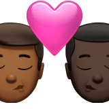 👨🏾‍❤️‍💋‍👨🏿 Kiss: Man, Man, Medium-Dark Skin Tone, Dark Skin Tone, Emoji by Apple