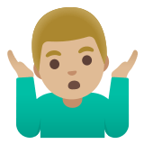 🤷🏼‍♂️ Homme Qui Hausse Les Épaules : Peau Moyennement Claire Emoji par Google