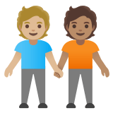 🧑🏼‍🤝‍🧑🏽 People Holding Hands: Medium-Light Skin Tone, Medium Skin Tone, Emoji by Google