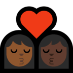 👩🏾‍❤️‍💋‍👩🏿 Kiss: Woman, Woman, Medium-Dark Skin Tone, Dark Skin Tone, Emoji by Microsoft