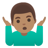 🤷🏽‍♂️ Homme Qui Hausse Les Épaules : Peau Légèrement Mate Emoji par Google