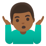 🤷🏾‍♂️ Schulterzuckender Mann: Mitteldunkle Hautfarbe Emoji von Google