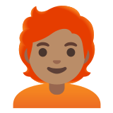 🧑🏽‍🦰 Erwachsener: Mittlere Hautfarbe, Rotes Haar Emoji von Google