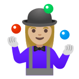 🤹🏼‍♀️ Woman Juggling: Medium-Light Skin Tone, Emoji by Google