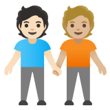 🧑🏻‍🤝‍🧑🏼 Deux Personnes Se Tenant La Main : Peau Claire Et Peau Moyennement Claire Emoji par Google