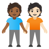 🧑🏾‍🤝‍🧑🏻 People Holding Hands: Medium-Dark Skin Tone, Light Skin Tone, Emoji by Google