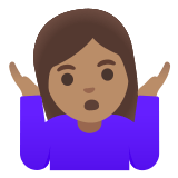 🤷🏽‍♀️ Femme Qui Hausse Les Épaules : Peau Légèrement Mate Emoji par Google