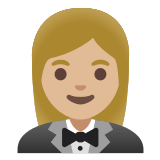 🤵🏼‍♀️ Woman in Tuxedo: Medium-Light Skin Tone, Emoji by Google