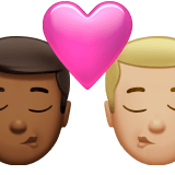 👨🏾‍❤️‍💋‍👨🏼 Kiss: Man, Man, Medium-Dark Skin Tone, Medium-Light Skin Tone, Emoji by Apple
