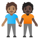 🧑🏽‍🤝‍🧑🏿 Deux Personnes Se Tenant La Main : Peau Légèrement Mate Et Peau Foncée Emoji par Google