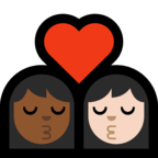 👩🏾‍❤️‍💋‍👩🏻 Kiss: Woman, Woman, Medium-Dark Skin Tone, Light Skin Tone, Emoji by Microsoft