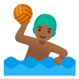 🤽🏾‍♂️ Мужчина Играет в Водное Поло: Темный Тон Кожи, смайлик от Google
