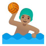 🤽🏽‍♂️ Man Playing Water Polo: Medium Skin Tone, Emoji by Google