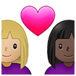 👩🏼‍❤️‍👩🏿 Couple with Heart: Woman, Woman, Medium-Light Skin Tone, Dark Skin Tone, Emoji by Samsung