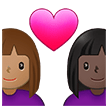 👩🏽‍❤️‍👩🏿 Couple with Heart: Woman, Woman, Medium Skin Tone, Dark Skin Tone, Emoji by Samsung