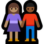 👩🏽‍🤝‍👨🏾 Femme Et Homme Se Tenant La Main : Peau Légèrement Mate Et Peau Mate Emoji par Microsoft