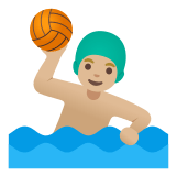 🤽🏼‍♂️ Мужчина Играет в Водное Поло: Светлый Тон Кожи, смайлик от Google