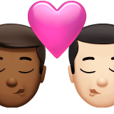 👨🏾‍❤️‍💋‍👨🏻 Kiss: Man, Man, Medium-Dark Skin Tone, Light Skin Tone, Emoji by Apple