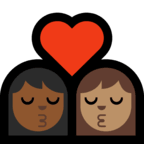 👩🏾‍❤️‍💋‍👩🏽 Kiss: Woman, Woman, Medium-Dark Skin Tone, Medium Skin Tone, Emoji by Microsoft