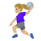 🤾🏼‍♀️ Woman Playing Handball: Medium-Light Skin Tone, Emoji by Google