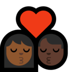 👩🏾‍❤️‍💋‍👨🏿 Kiss: Woman, Man, Medium-Dark Skin Tone, Dark Skin Tone, Emoji by Microsoft