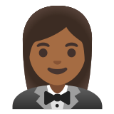 🤵🏾‍♀️ Woman in Tuxedo: Medium-Dark Skin Tone, Emoji by Google