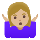 🤷🏼‍♀️ Woman Shrugging: Medium-Light Skin Tone, Emoji by Google