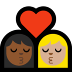👩🏾‍❤️‍💋‍👩🏼 Kiss: Woman, Woman, Medium-Dark Skin Tone, Medium-Light Skin Tone, Emoji by Microsoft