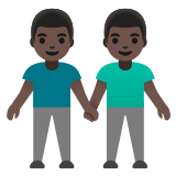 👬🏿 Deux Hommes Se Tenant La Main : Peau Foncée Emoji par Google