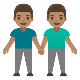 👬🏽 Deux Hommes Se Tenant La Main : Peau Légèrement Mate Emoji par Google