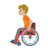 🧑🏼‍🦽 Person in Manual Wheelchair: Medium-Light Skin Tone, Emoji by Google