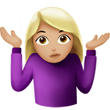 🤷🏼‍♀️ Woman Shrugging: Medium-Light Skin Tone, Emoji by Apple
